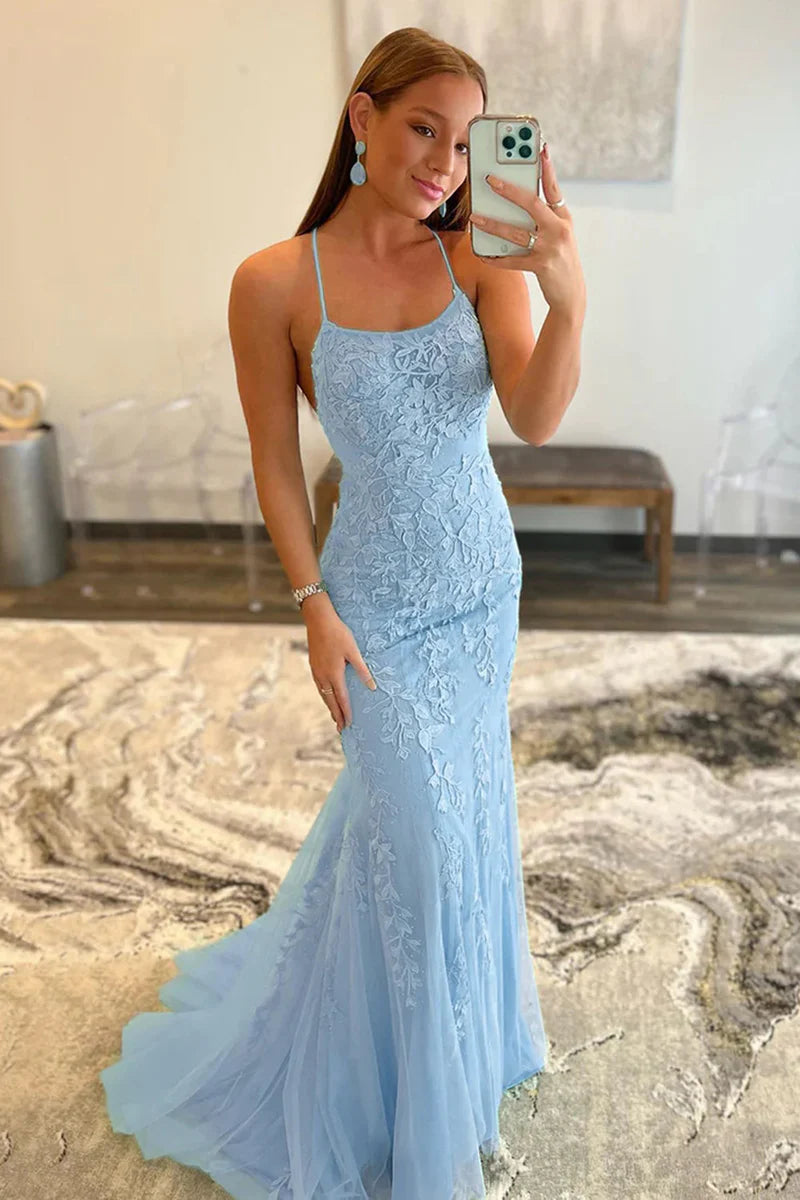Mermaid Spaghetti Straps Lace Prom Dress