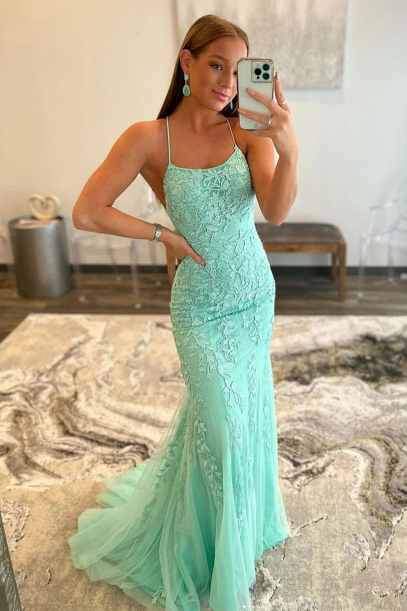 Mermaid Spaghetti Straps Lace Prom Dress