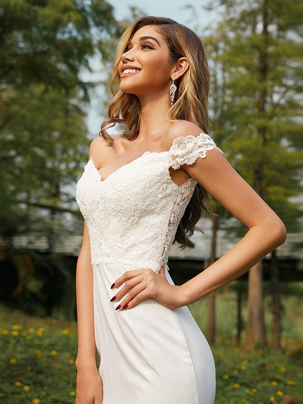 A-Line/Princess Stretch Crepe Off-the-Shoulder Sleeveless Sweep/Brush Train Bridesmaid Dresses