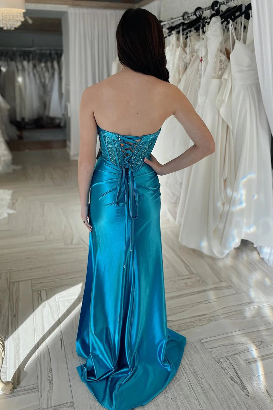 Rhinestone Strapless Mermaid Long Formal Dress with Slit