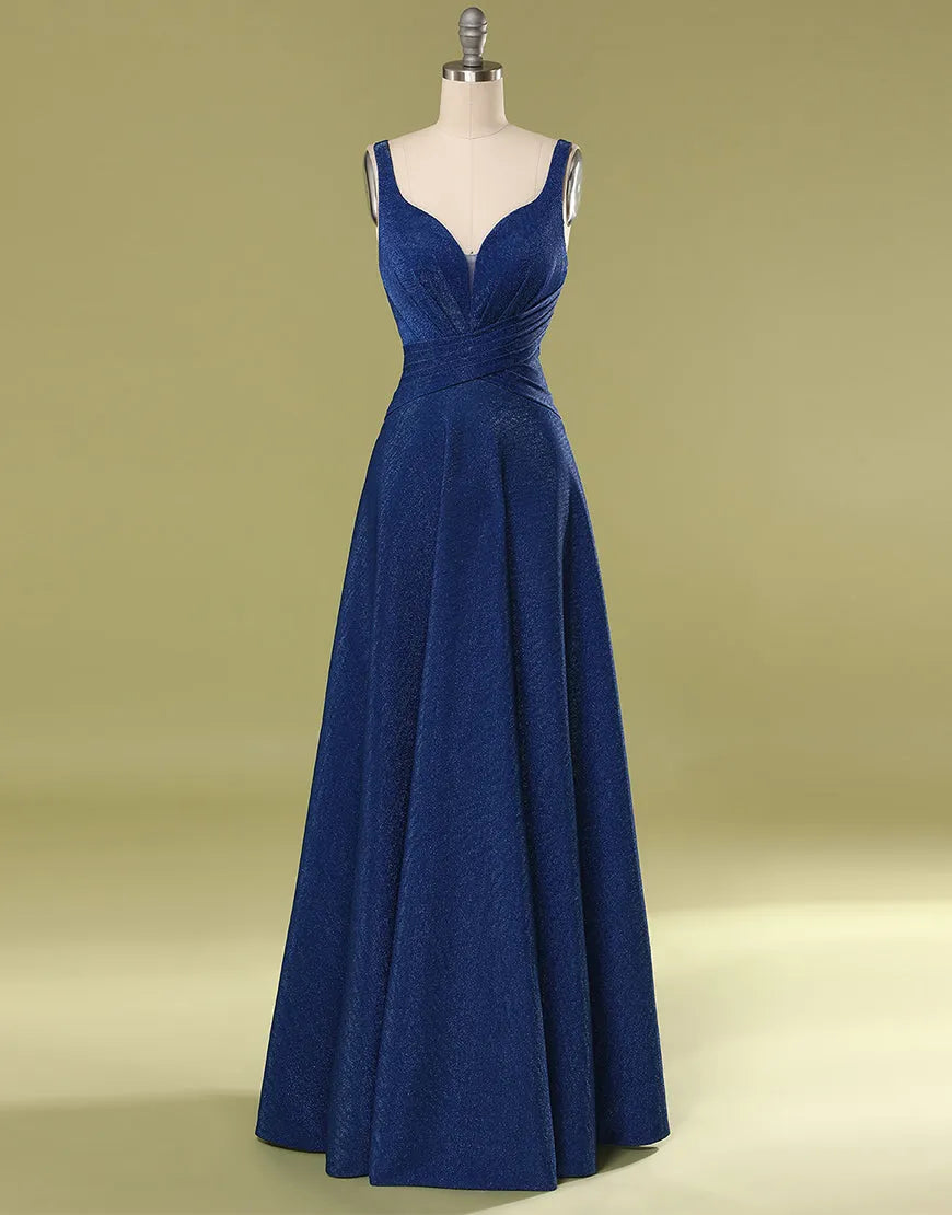 DingjiA-Line V-Neck Long Glitter Prom Dress With Pleating