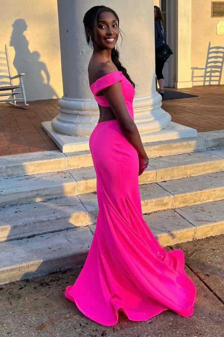 Off-the-Shoulder Backless Trumpet Long Prom Dress