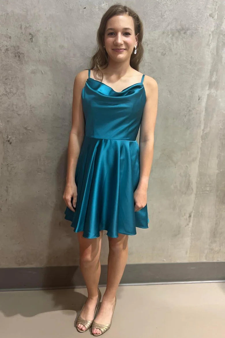 Cowl Neck Lace-Up A-Line Homecoming Dress