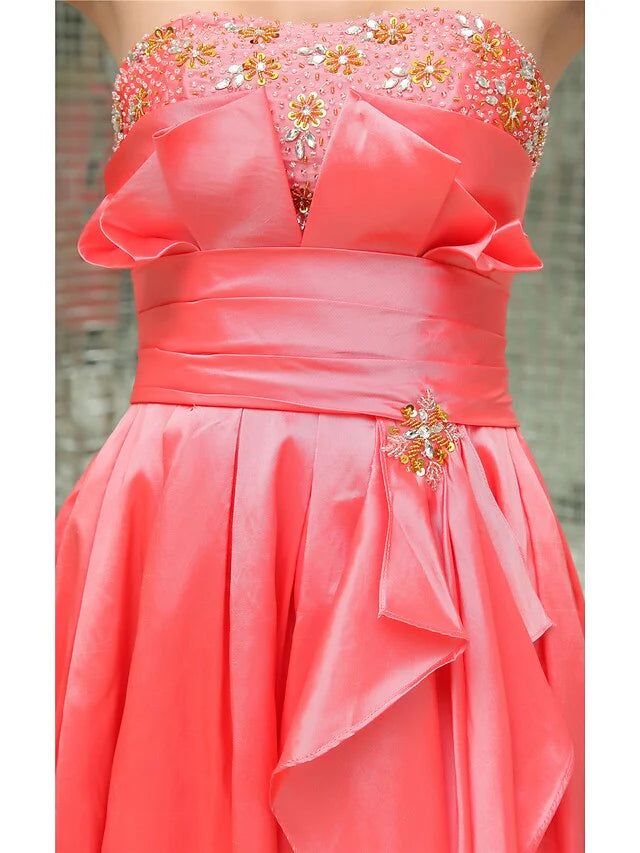 DingjiA-Line Elegant Cocktail Party Dress Strapless Sleeveless Short Mini Taffeta with Pleats Beading