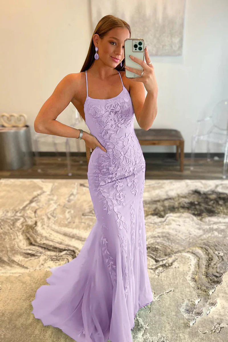 Mermaid Spaghetti Straps Lace Prom Dress