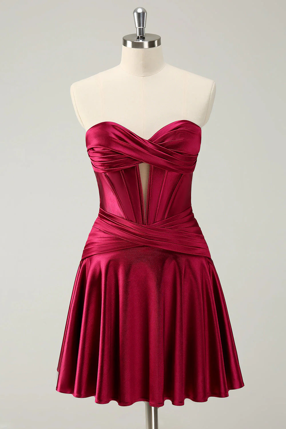 DingJi Wedding Burgundy A-line Sweetheart Off Shoulder Lock Hole Satin Homecoming Dresses