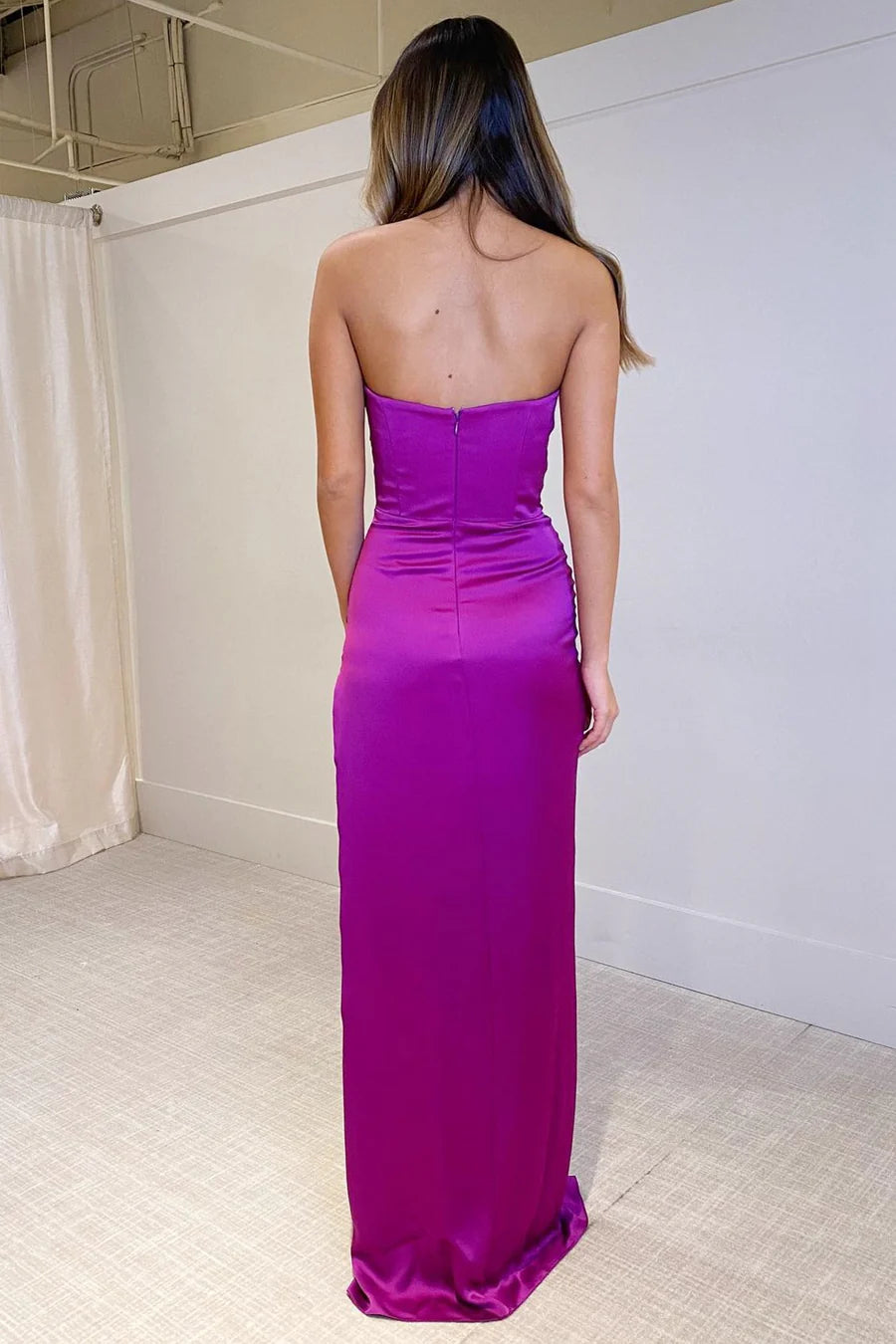 Strapless Ruched Long Formal Dress with Slit