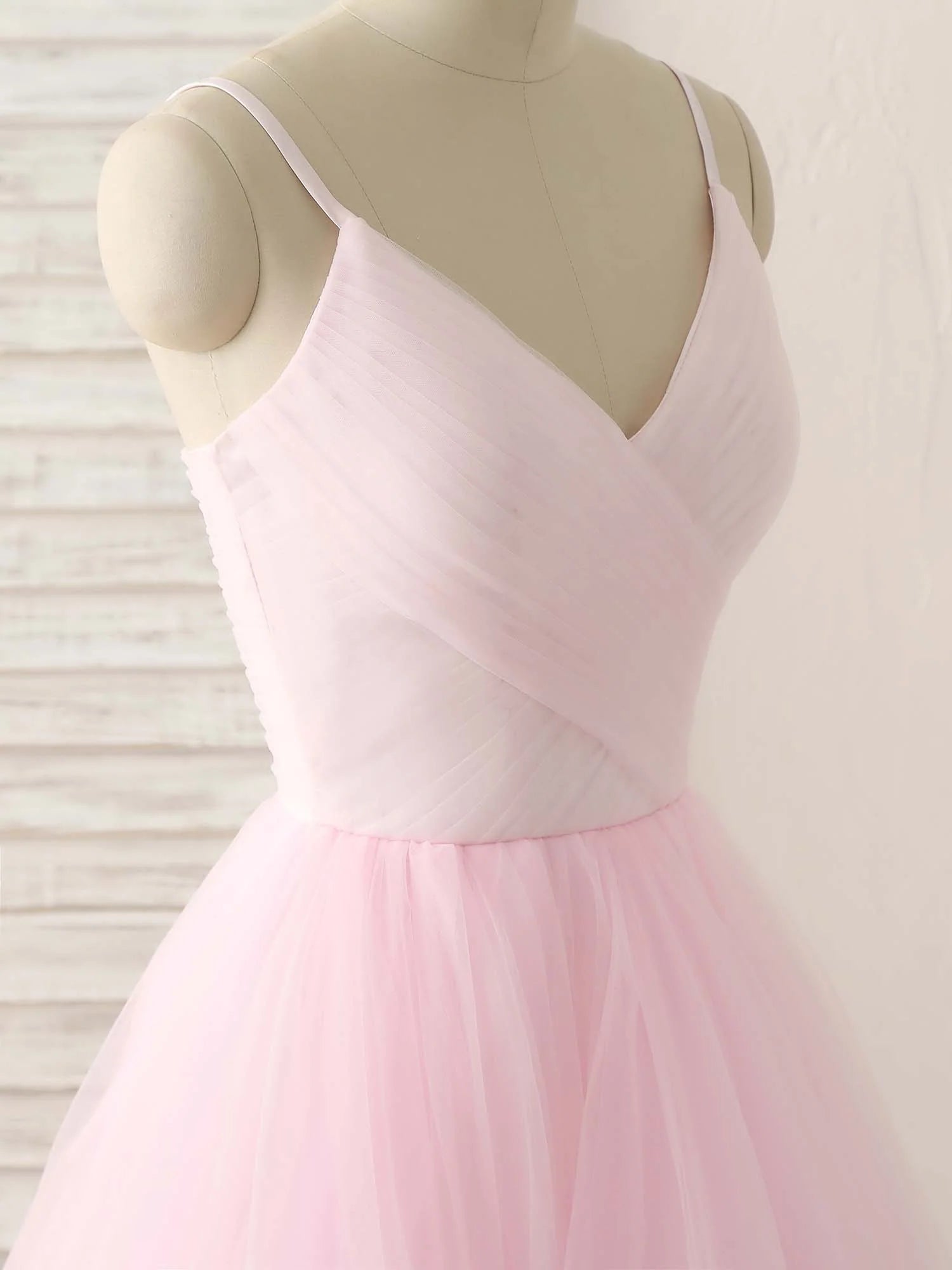 V Neck Tulle Long Prom Dress Simple Pink Tulle Evening Dress
