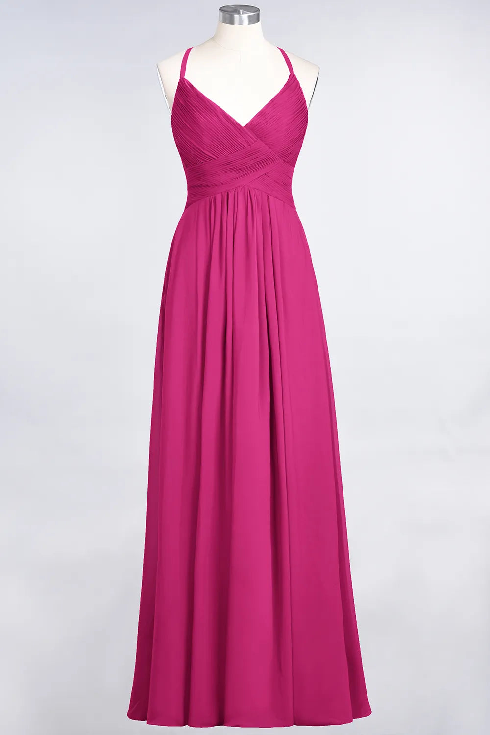 A-Line Spaghetti Straps V-Neck Sleeveless Backless Bridesmaid Dress with Ruffles