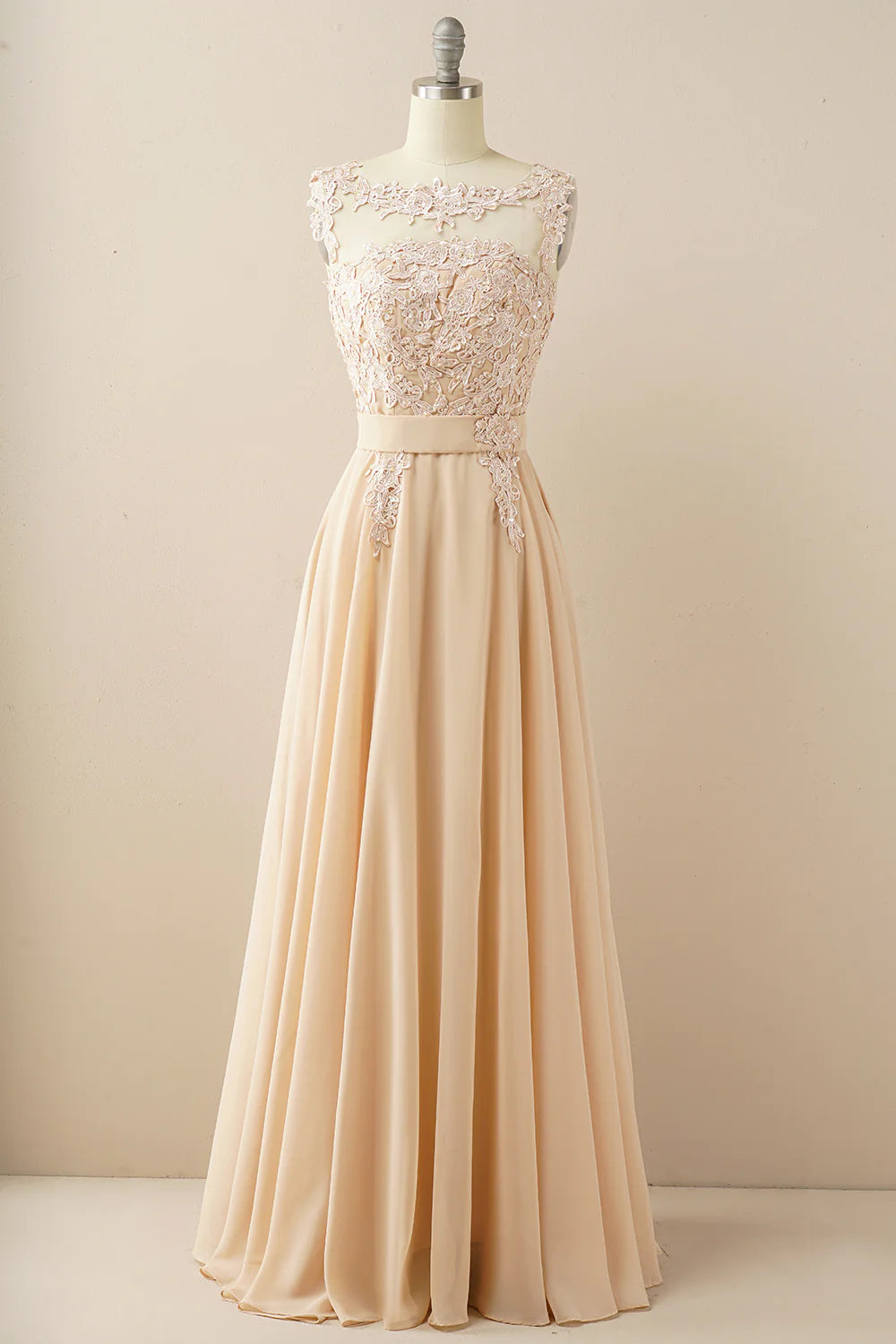Chiffon Beaded Bateau Prom Dress
