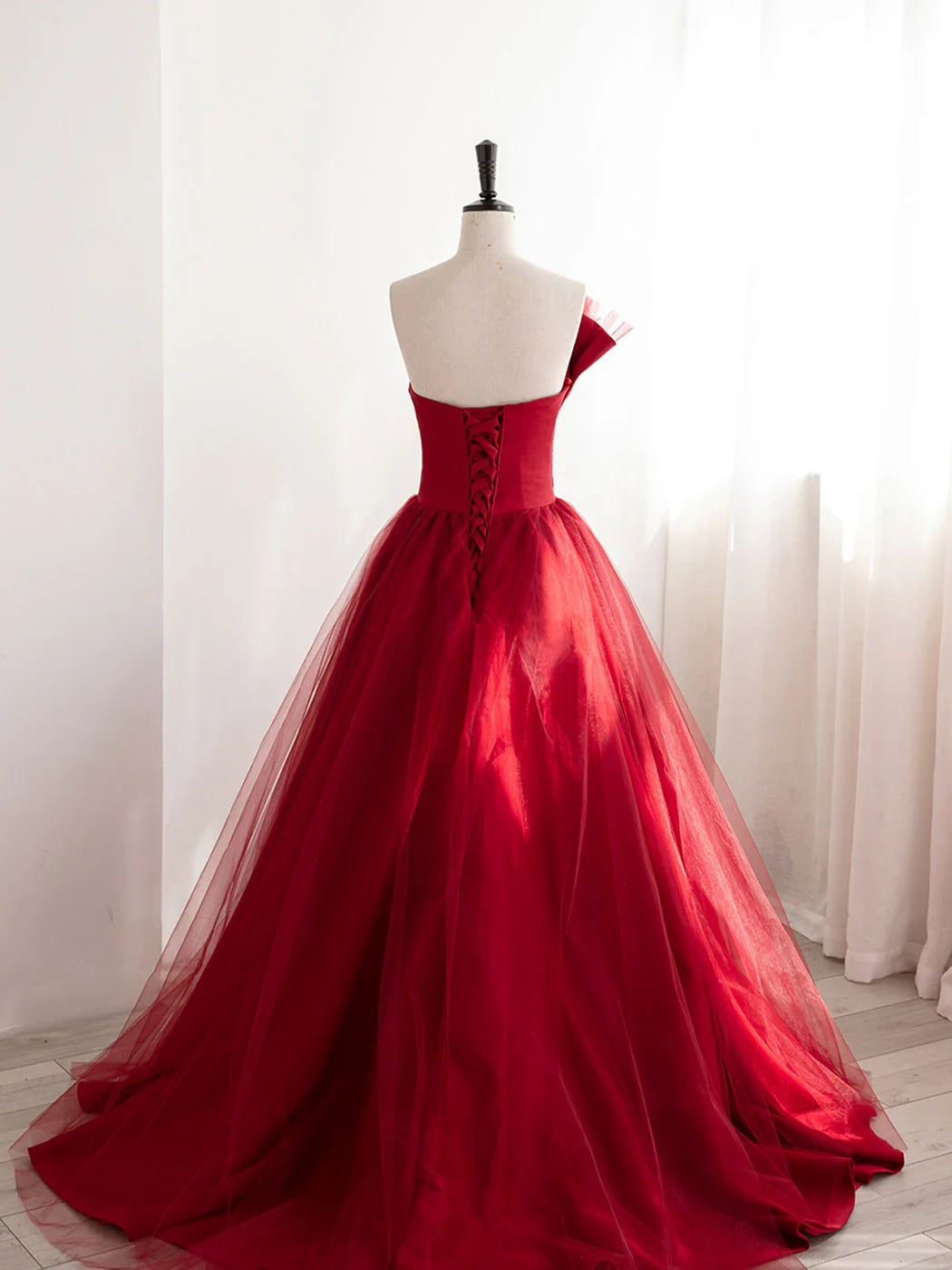 Satin Tulle Long Prom Dresses Burgundy Formal Evening Dresses