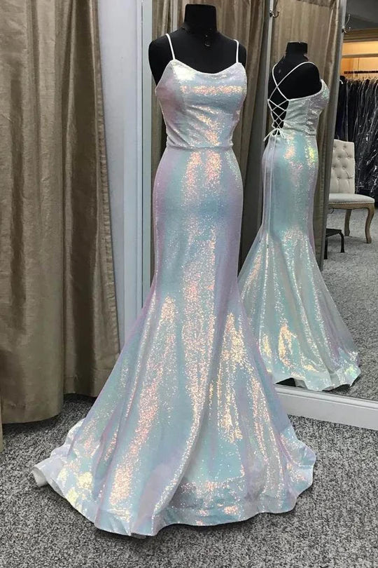 Sequin Lace-Up Mermaid Long Prom Dress