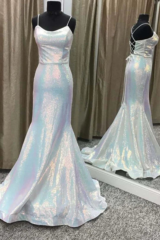 Sequin Lace-Up Mermaid Long Prom Dress
