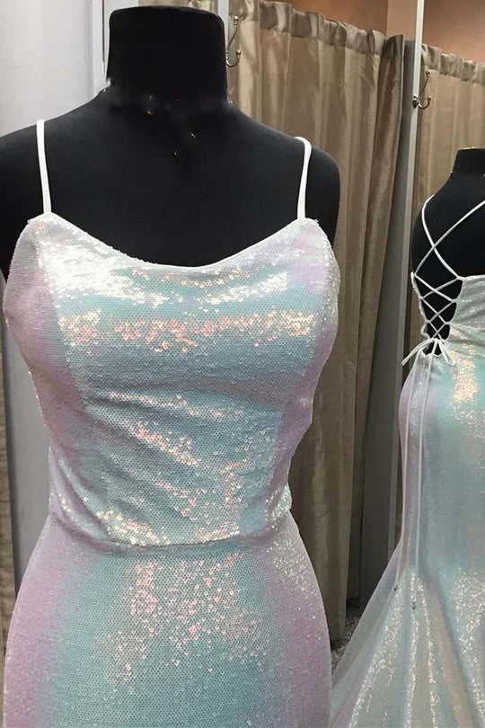 Sequin Lace-Up Mermaid Long Prom Dress
