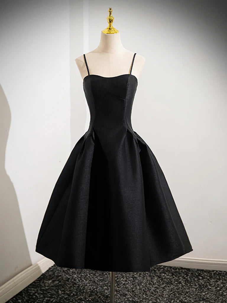 A-Line Satin Black Short Prom Dress