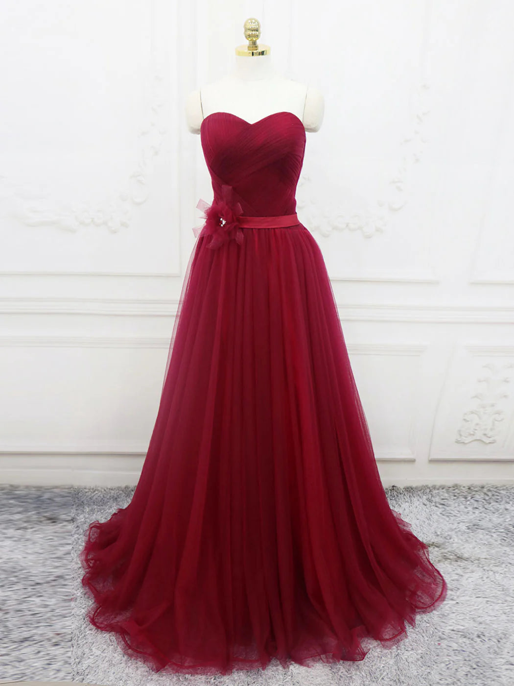 A-Line Sweetheart Neck Burgundy Long Prom Dress