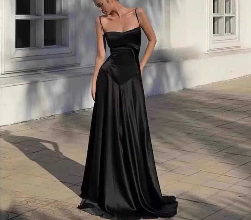 Sexy Spaghetti Straps Black Birthday Dress Formal Dress Evening Dress
