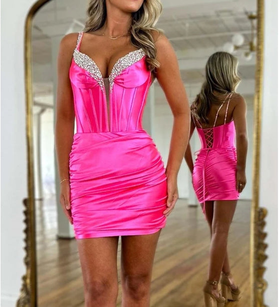 Ruched Corset Homecoming Dress with