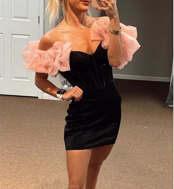 Mini Homecoming Dress with Puff Sleeves