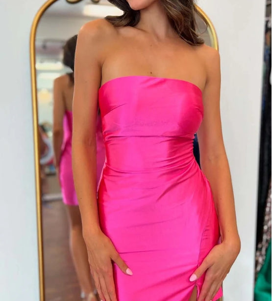 Mini Strapless Slit Homecoming Dress