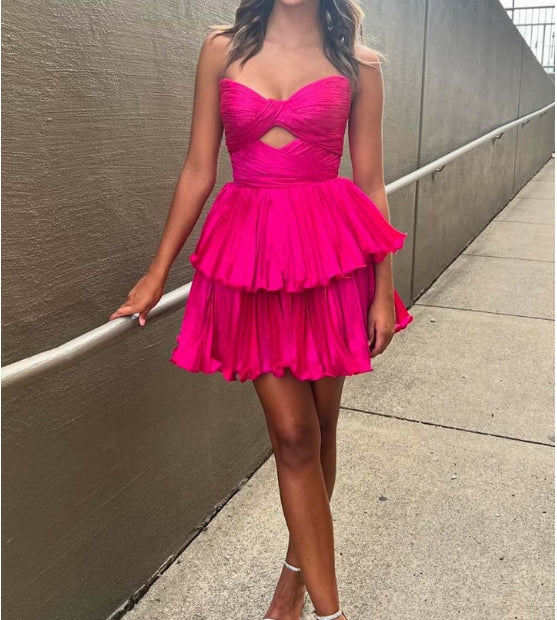 Tiered Ruffle Strapless Homecoming Dress