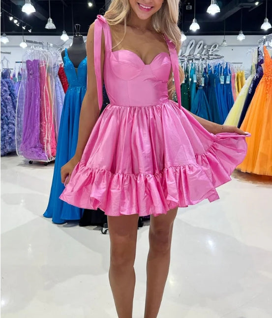 Cute Straps Ruffle Homecoming Dress