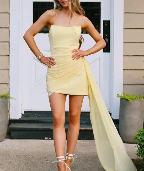 Yellow Mini Homecoming Dress with