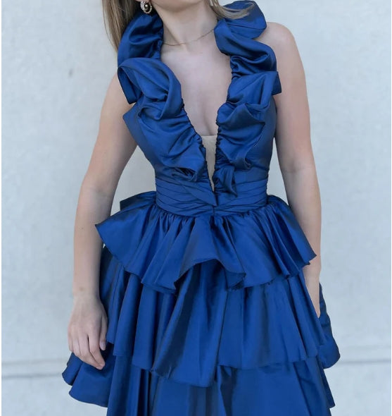 Halter Backless Ruffle Homecoming Dress