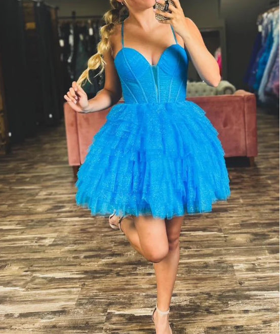 Tiered Homecoming Dress with Corset Bodice