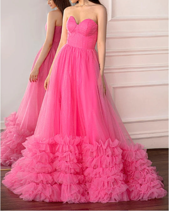 Sparkling and shining Pink Strapless Prom Gown