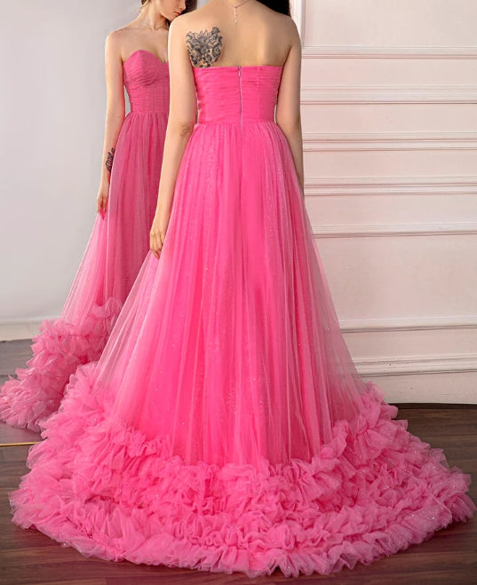 Sparkling and shining Pink Strapless Prom Gown