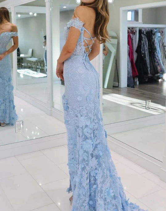 Sheer Corset Bodice Prom Dress with 3D Flowers