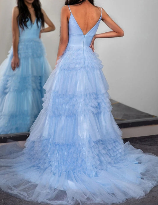 Light Blue Long Cute Prom Dress