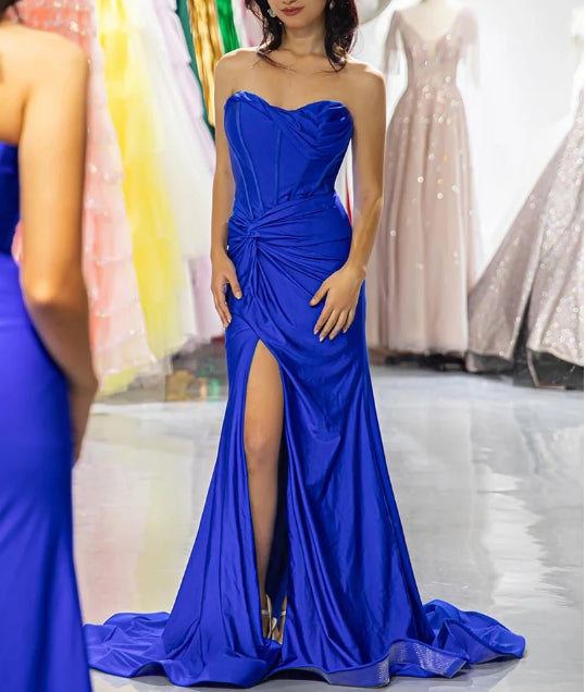 Royal Blue Corset Bodice Fitted Prom Dress