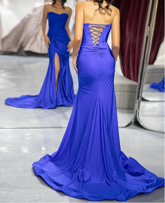 Royal Blue Corset Bodice Fitted Prom Dress