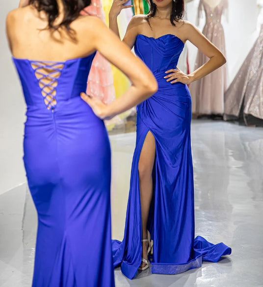 Royal Blue Corset Bodice Fitted Prom Dress