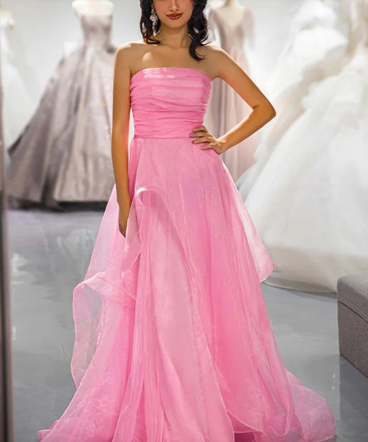 Beautiful Pink Strapless Prom Dress