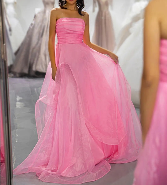 Beautiful Pink Strapless Prom Dress