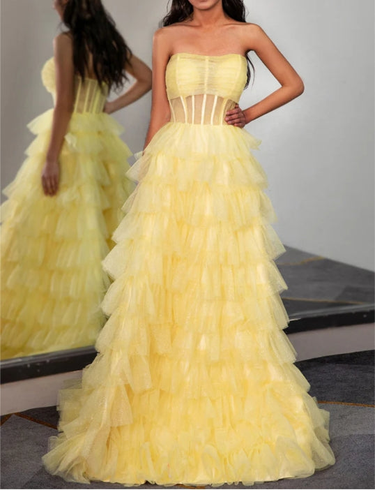 Beautiful Strapless Ruffle Prom Dress
