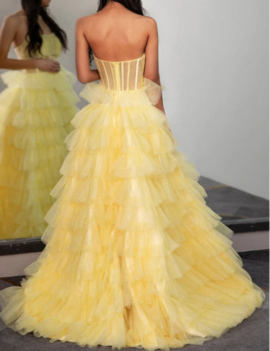 Beautiful Strapless Ruffle Prom Dress