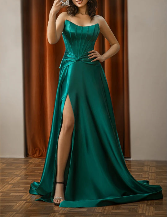 Strapless Satin Prom Dress with Slit