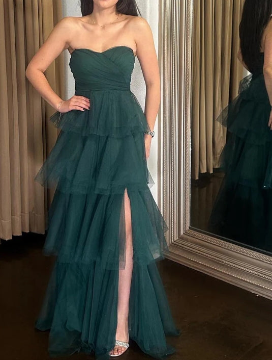 Sweetheart Ruffle Dark Green Prom Dress