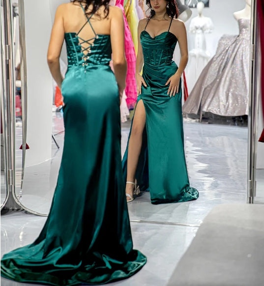 Dark Green Slit Sheath Prom Dress