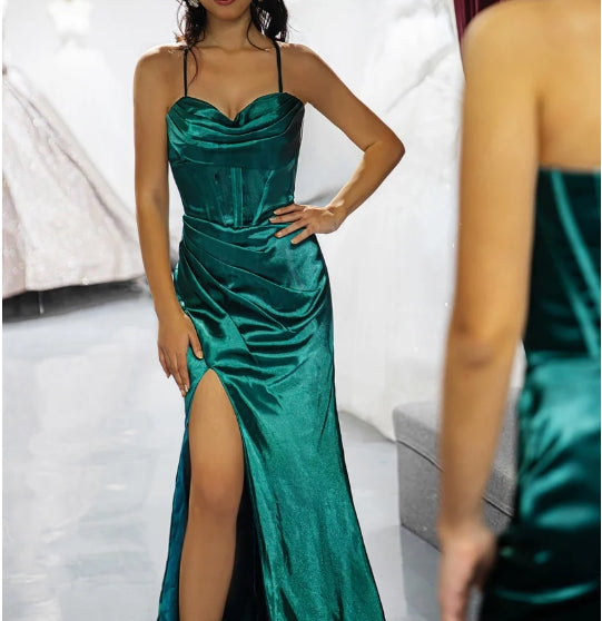 Dark Green Slit Sheath Prom Dress