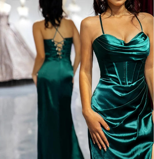 Dark Green Slit Sheath Prom Dress