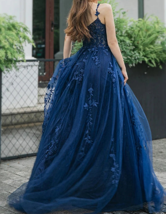 A-line Tulle Appliques Prom Dress with Split