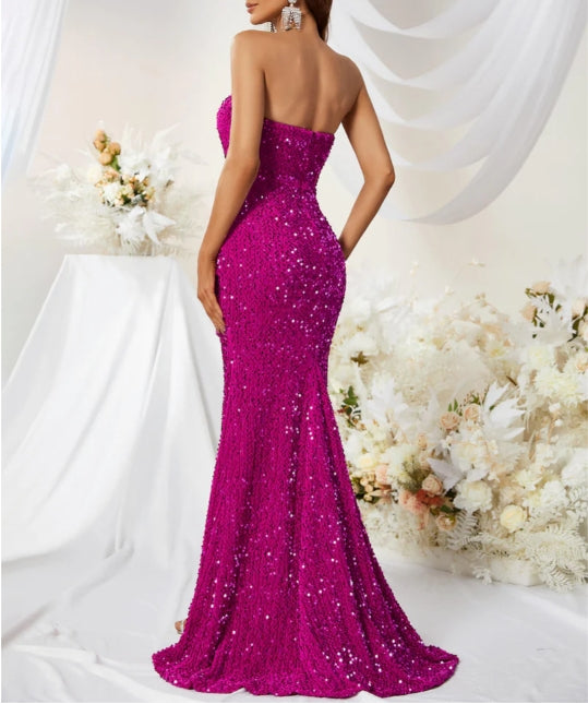 Sweetheart Slit Sequin Prom Dress