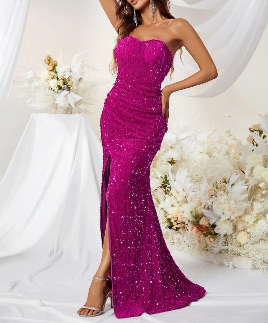 Sweetheart Slit Sequin Prom Dress