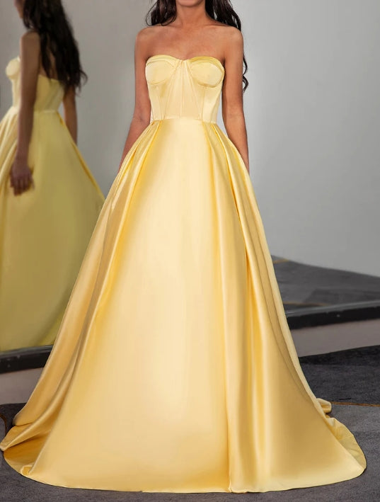 Yellow Sweetheart Prom Ball Gown