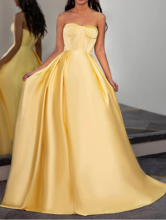 Yellow Sweetheart Prom Ball Gown